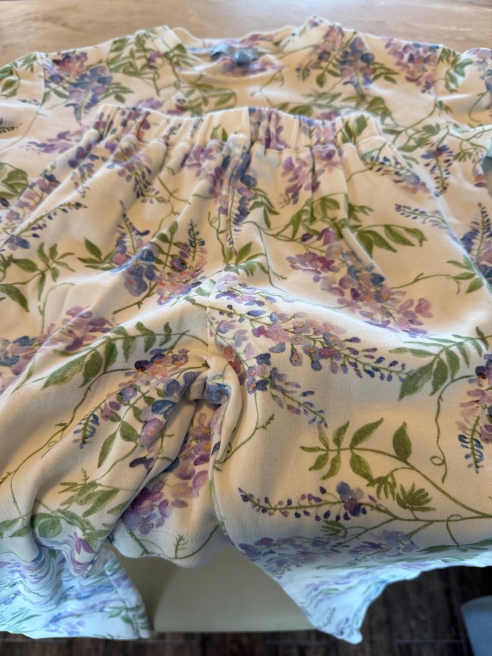 Hill House Kids Pajama Set Cream with Wisteria flowers